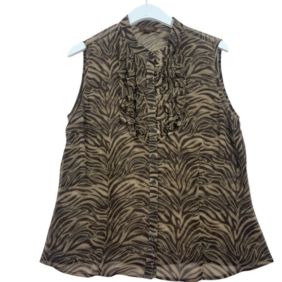 JESSICA zebra print sleeve ruffled short sleeve blouse sz lg - Picture 1 of 16